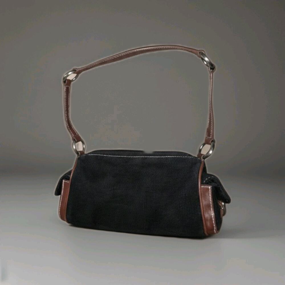 Vintage Amanda Smith Black Corduroy Baguette Purse - Excellent Condition - Y2K